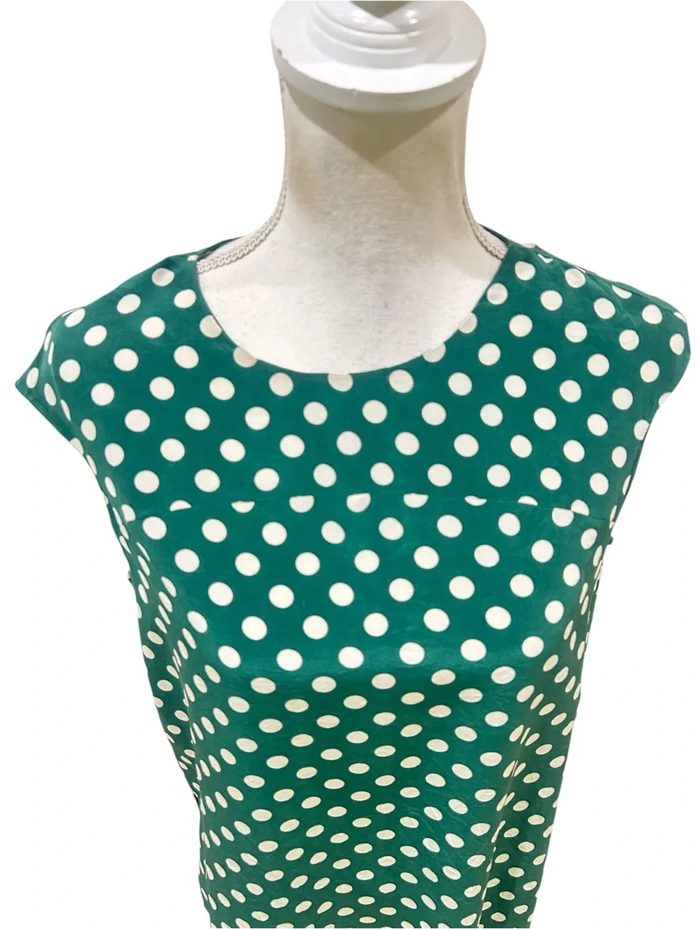kate spade New York Green & White Polka Dot Cap-Sleeve silk blouse medium